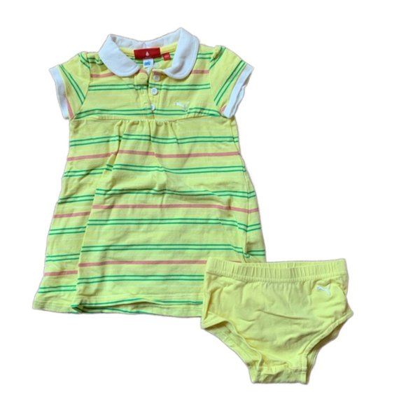🎉 PUMA Baby Girl Yellow Stripe Polo Dress, size 18m - Picture 1 of 4